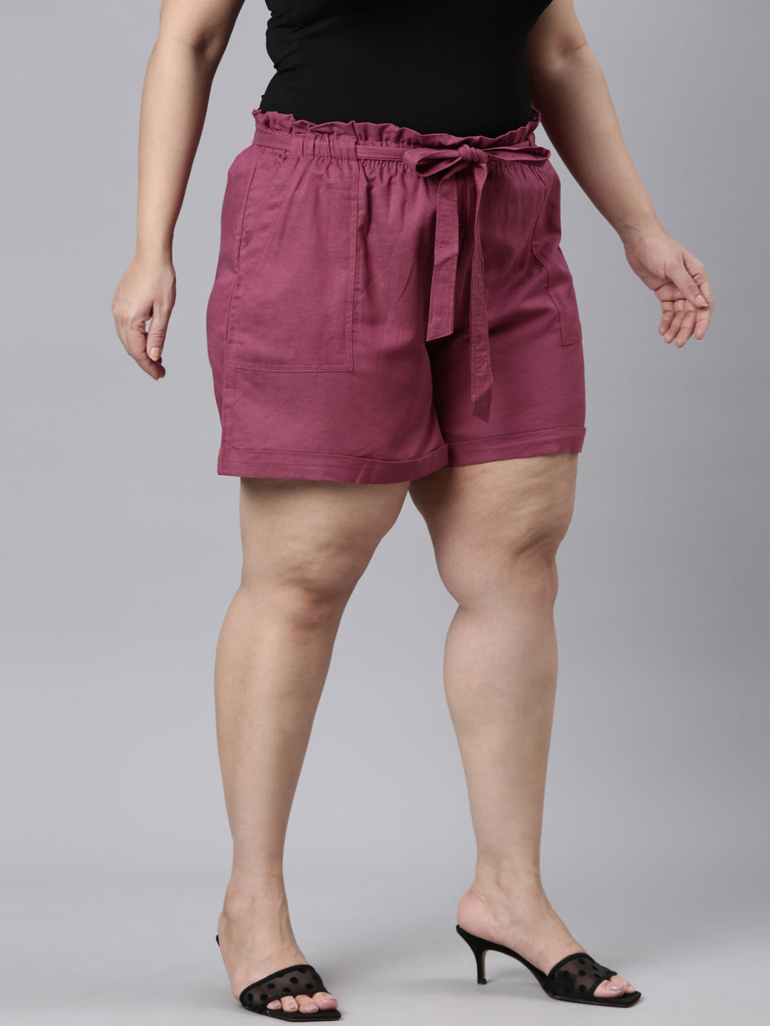 Plum Linen Viscose Blend Shorts