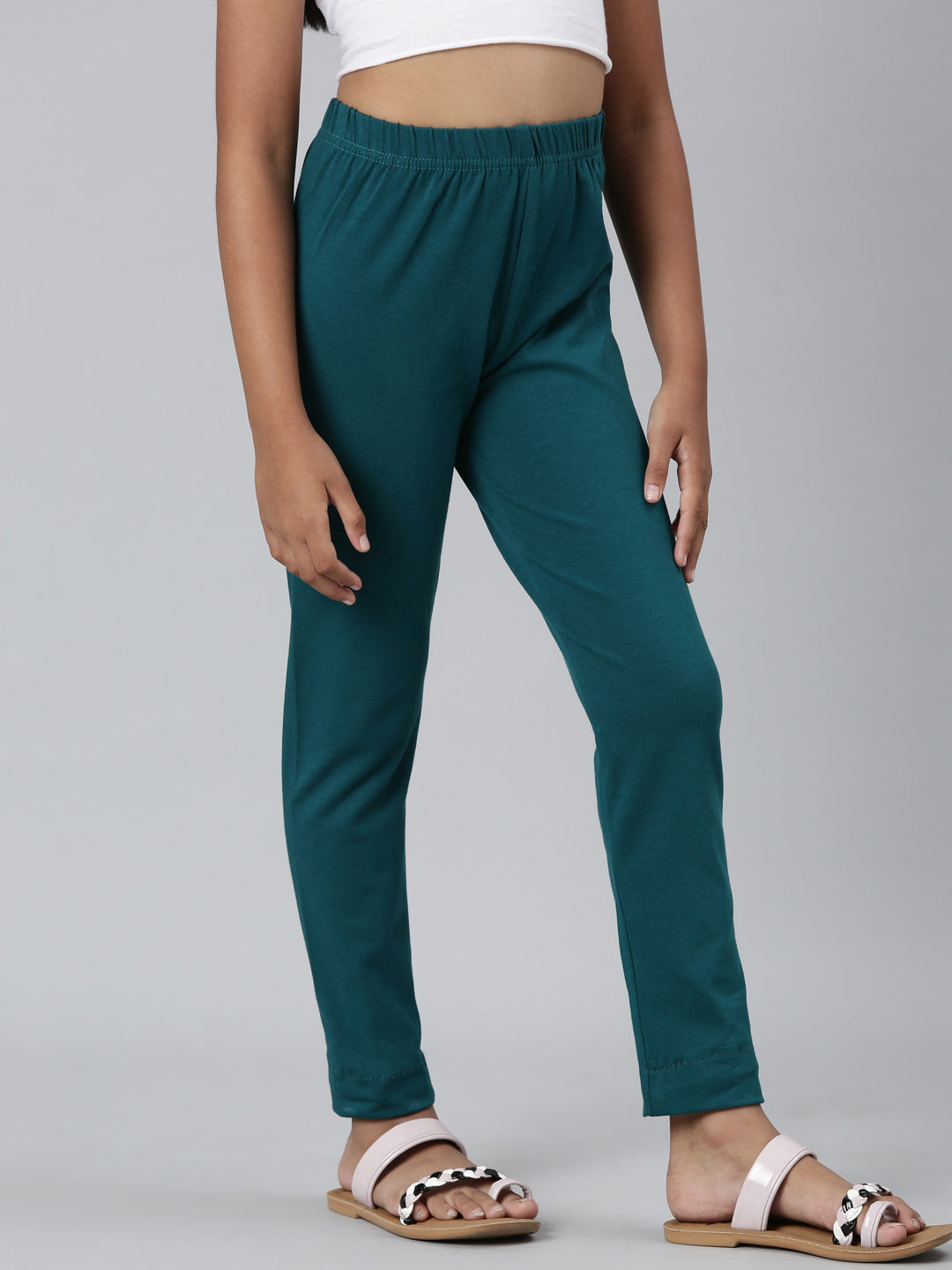 Bright Turquoise Cotton Stretch  Ankle Length Leggings