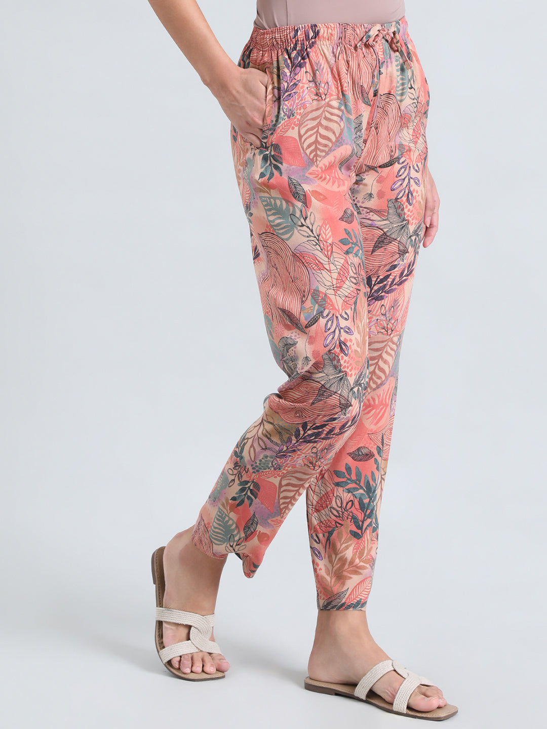 Medium Pink Woven Viscose Printed Lounge Pants