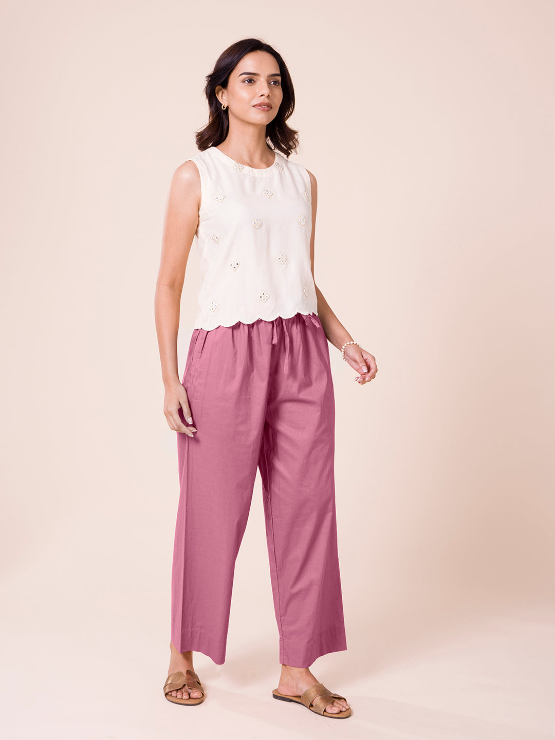 Light Wine Cotton Wide Leg Pants