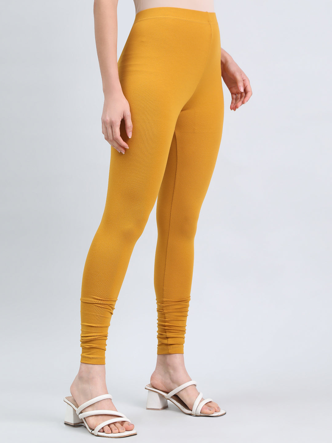 Dark Mustard Cotton Stretch Ankle Length Leggings