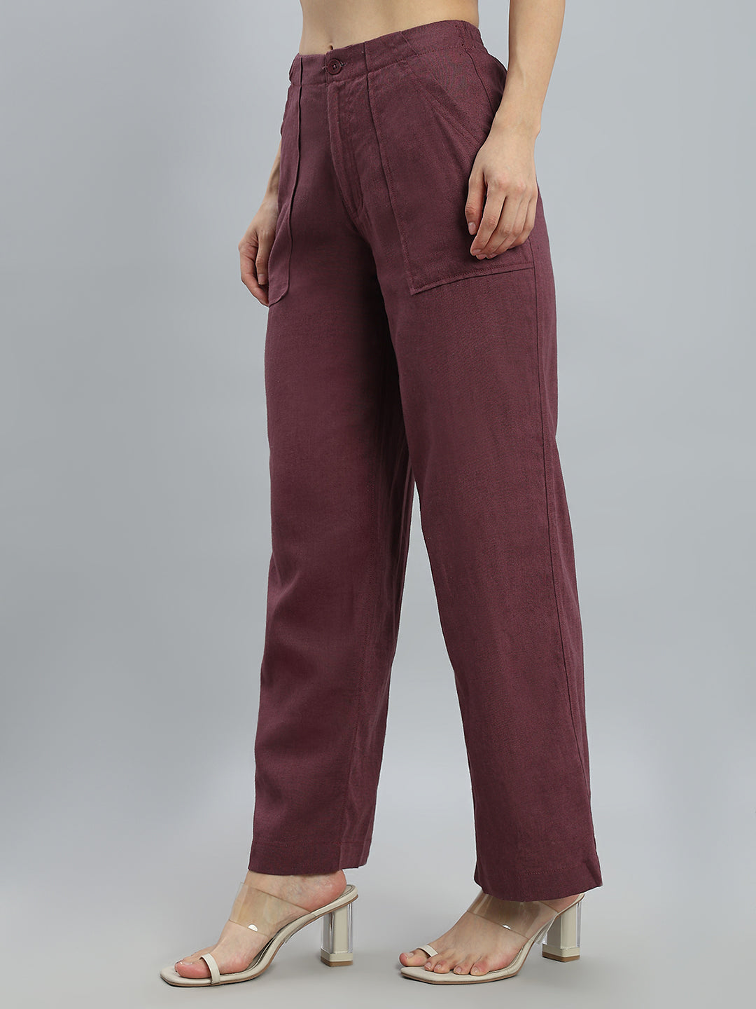 Wine Linen Cargo Pants