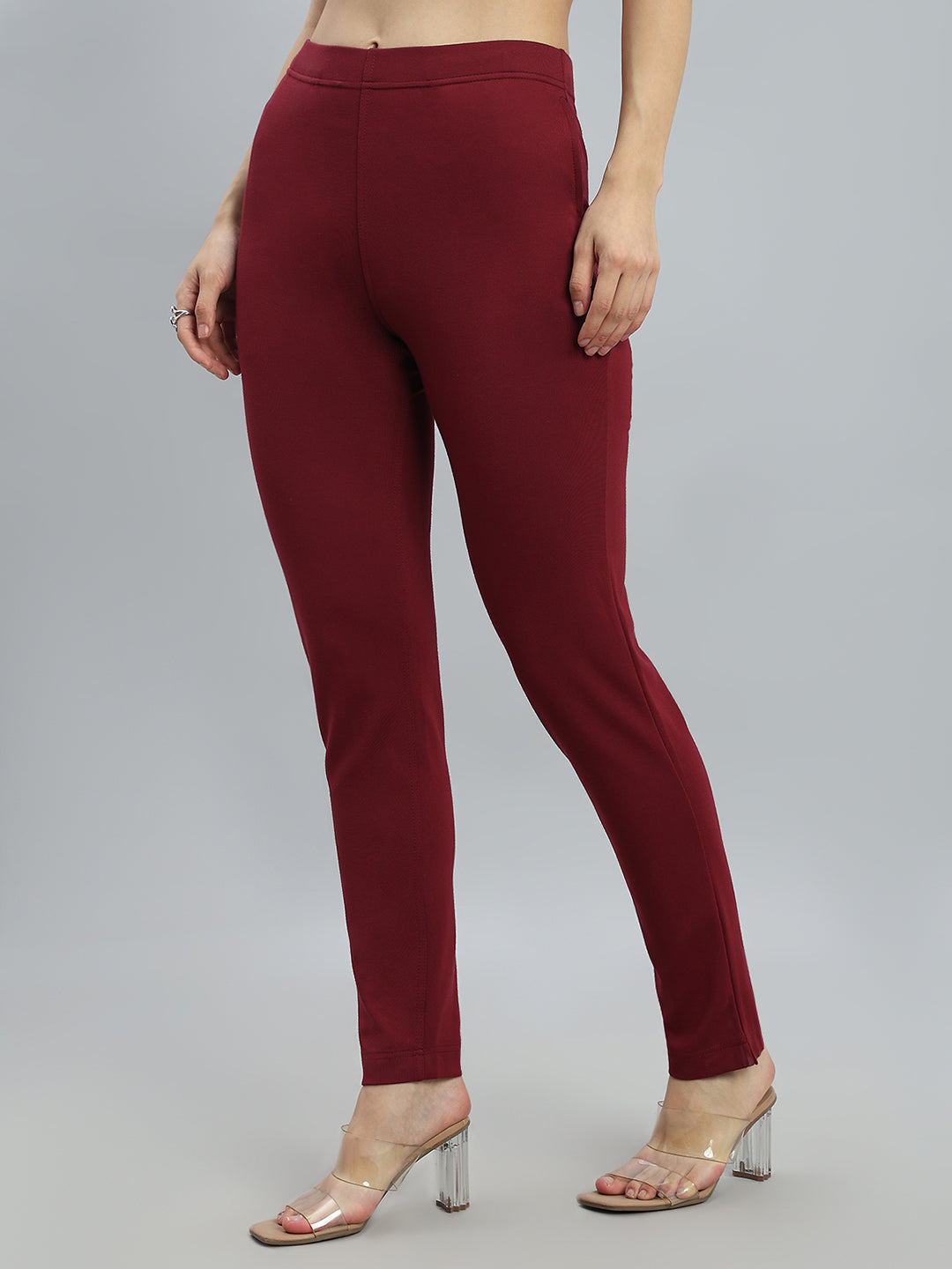 Maroon Ponte Smart Fit Kurti Pant