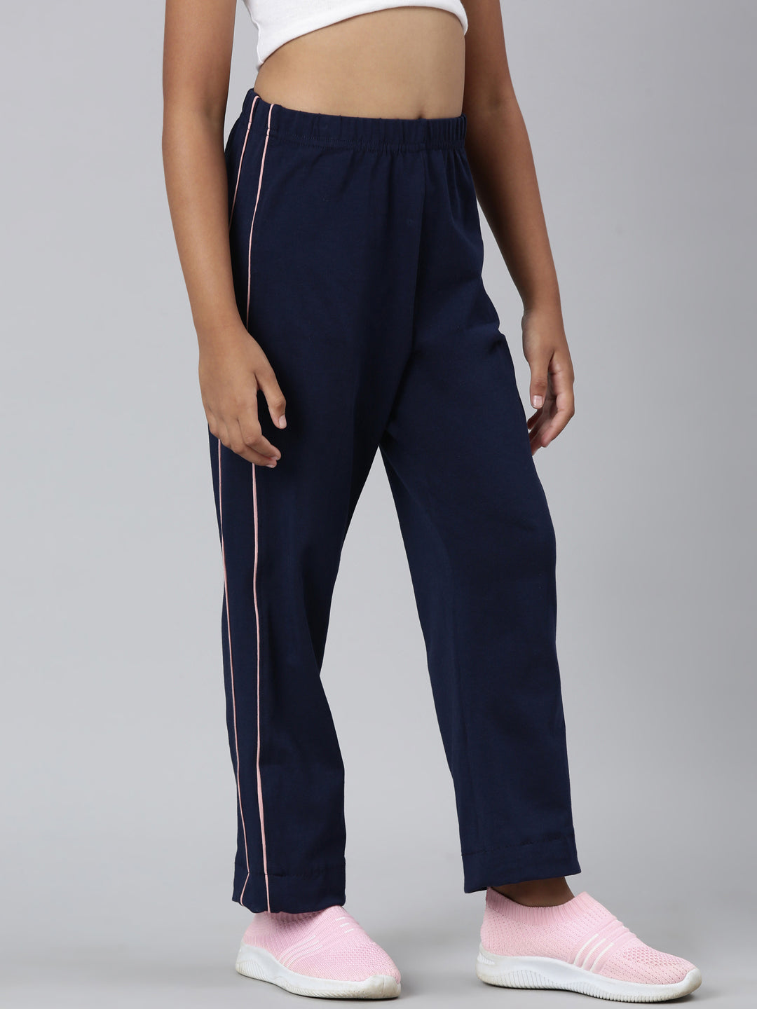 Navy Cotton Stretch  Side Stripes Track Pant