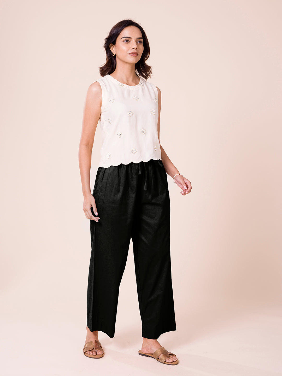 Black Cotton Wide Leg Pants