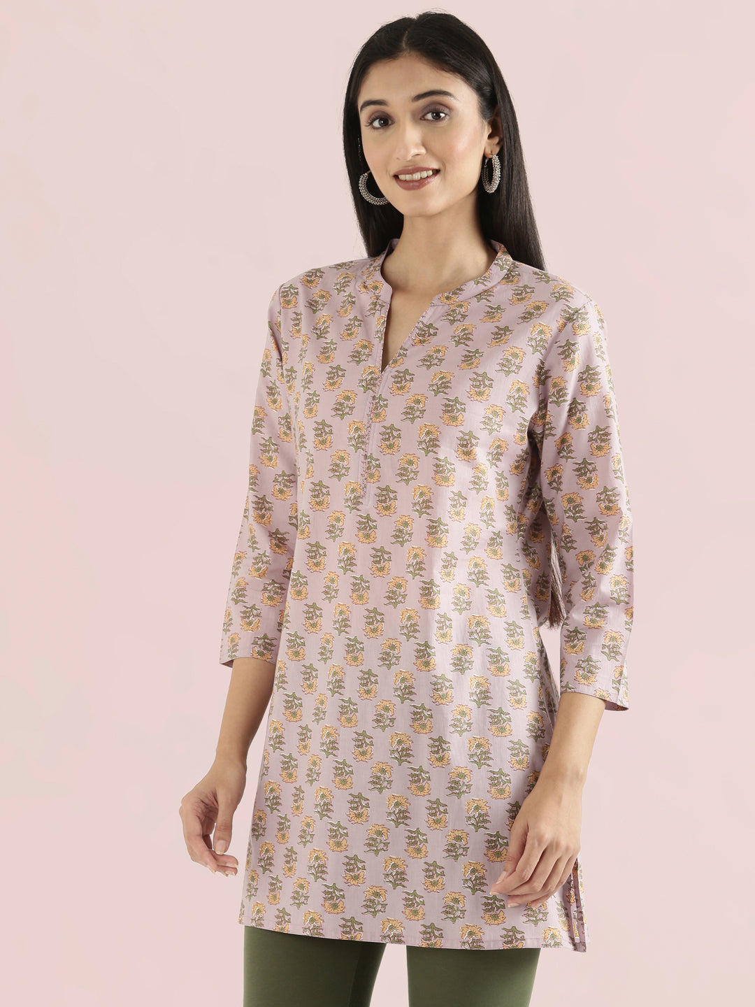 Cotton Sunflower Block Print Short Kurti