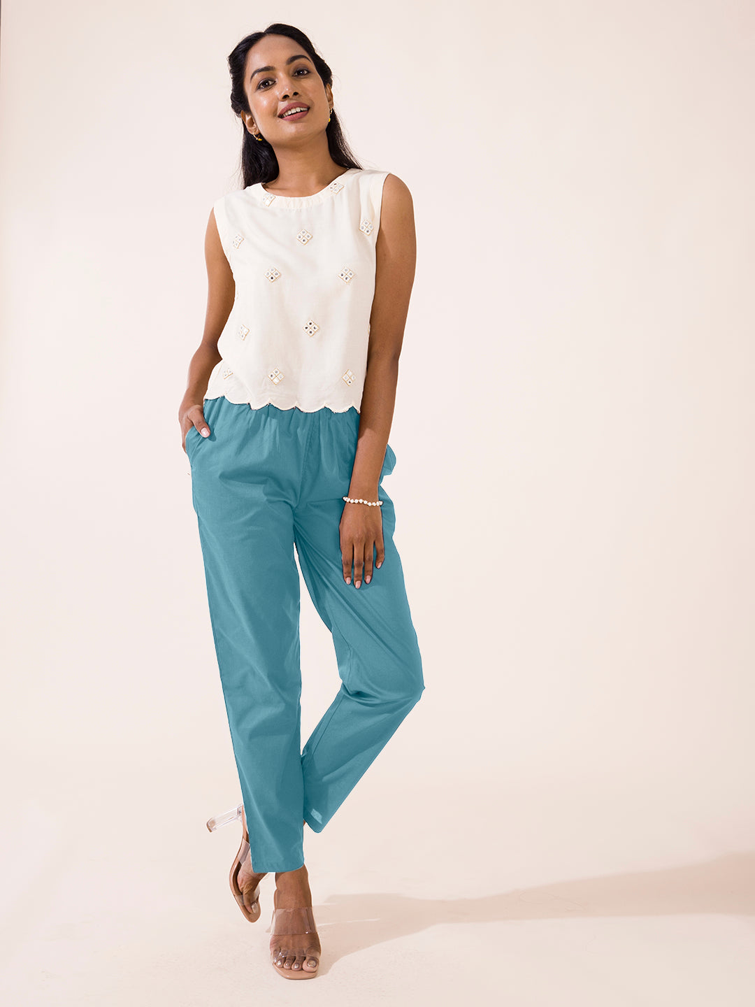 Sky Blue Cotton Cambric Cotton Pants