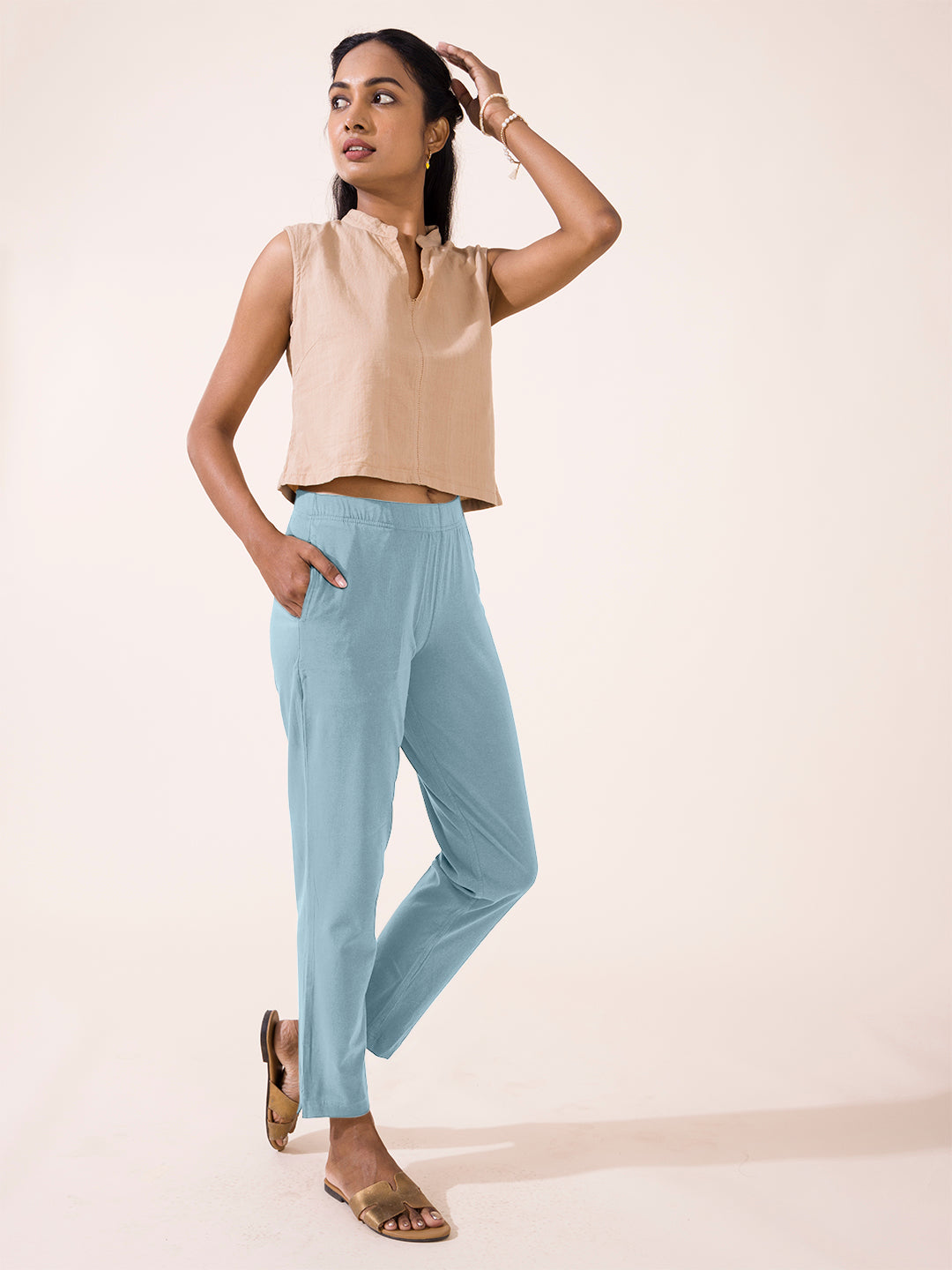 Dusty Blue Cotton Stretch Kurti Pants