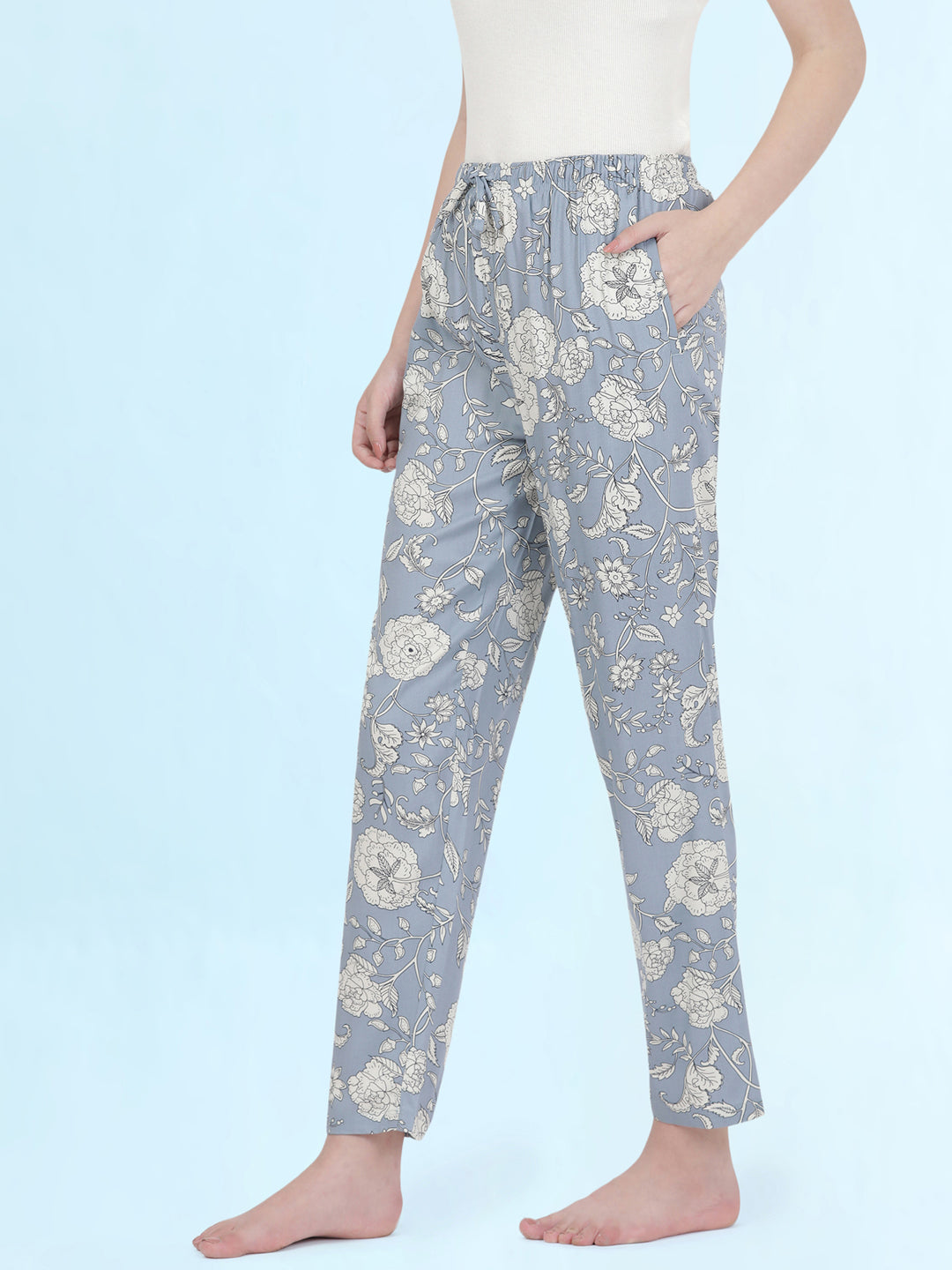 Blue Woven Viscose Printed Lounge Pants