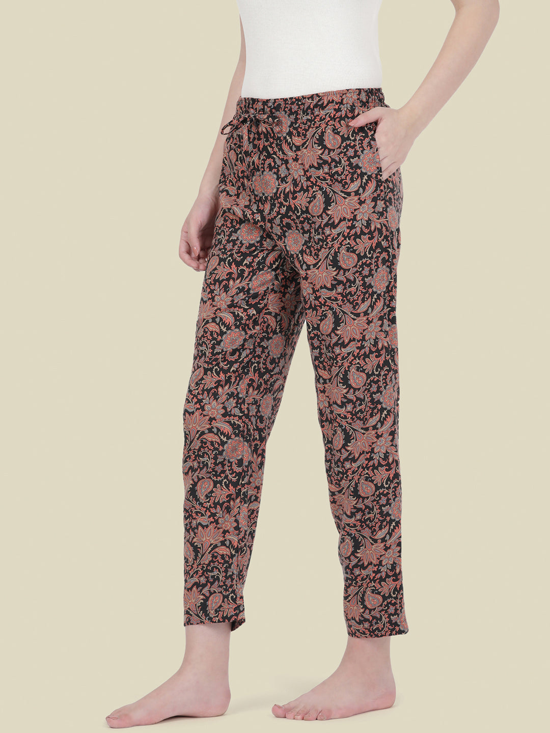 Black Woven Viscose Printed Lounge Pants