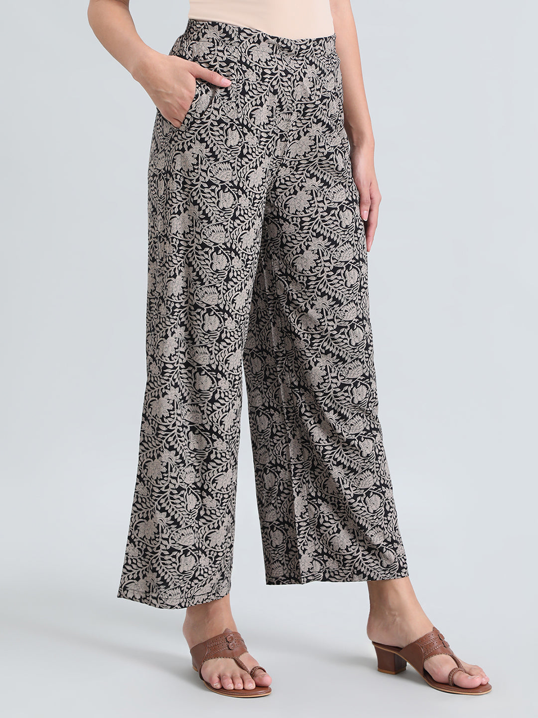 Black Woven Viscose Printed Palazzo