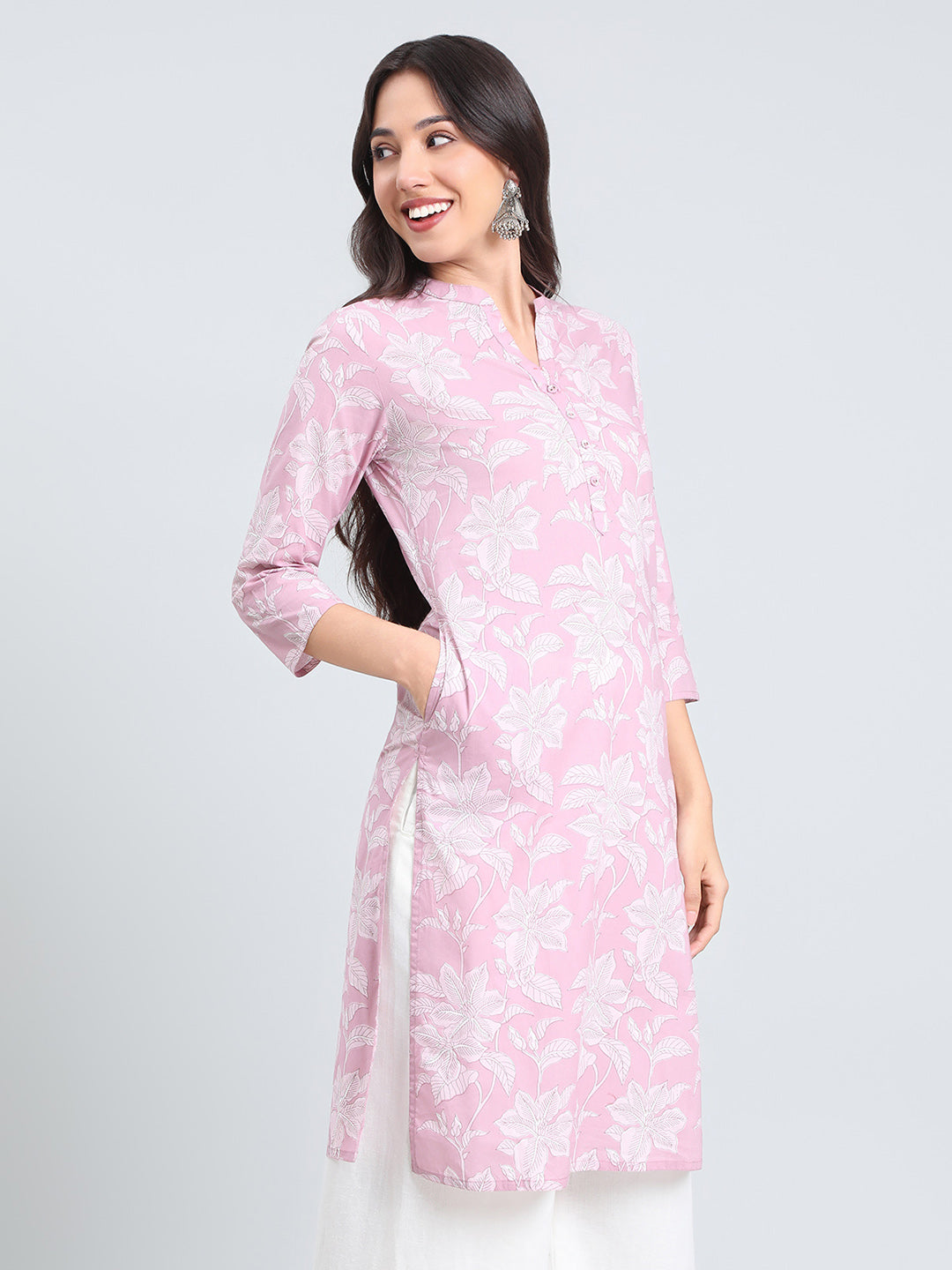 Cotton Floral Block Print Straight Kurta