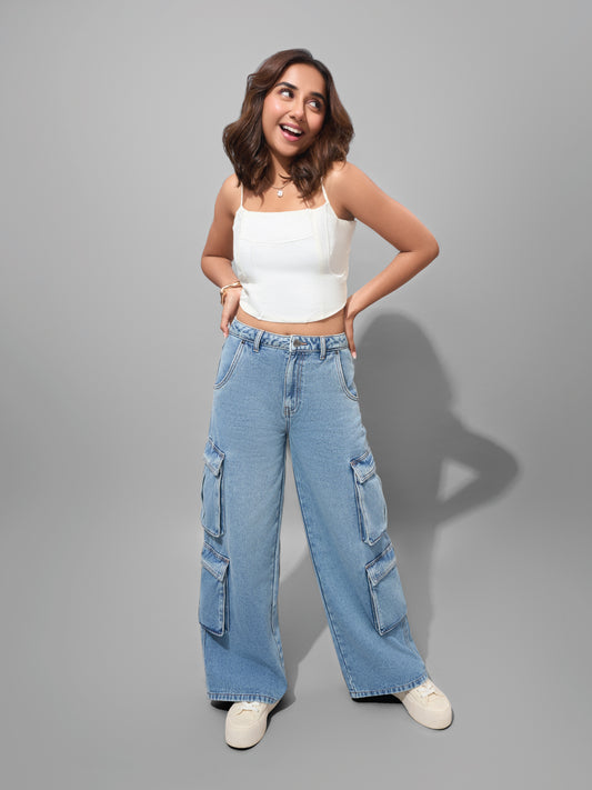 Medium Blue Denim Cargo Pants