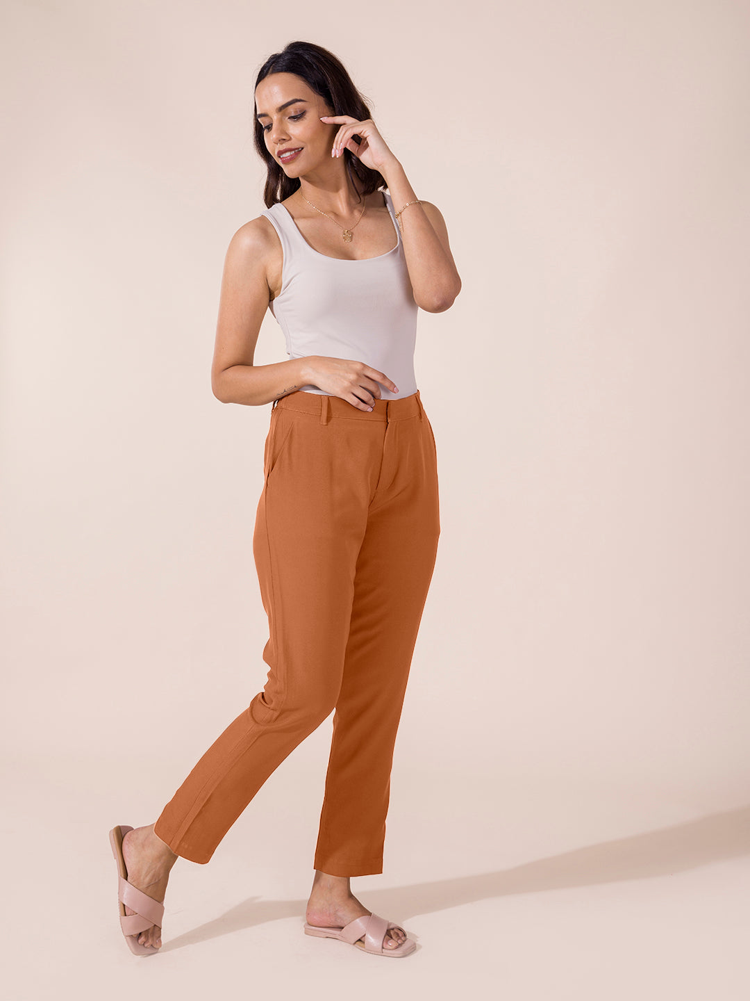 Rust Crepe Tapered Trouser