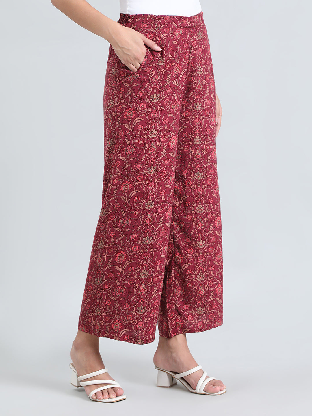 Dark Pink Woven Viscose Printed Palazzo