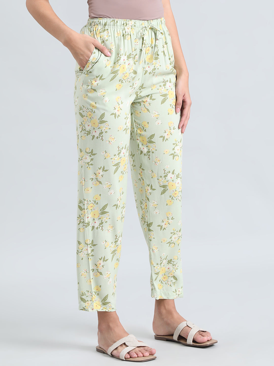 Light Green Woven Viscose Printed Lounge Pants