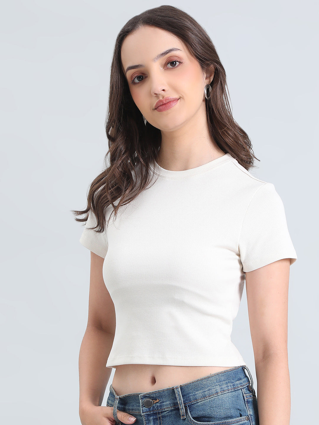 Rib Cotton Round Neck Crop Top