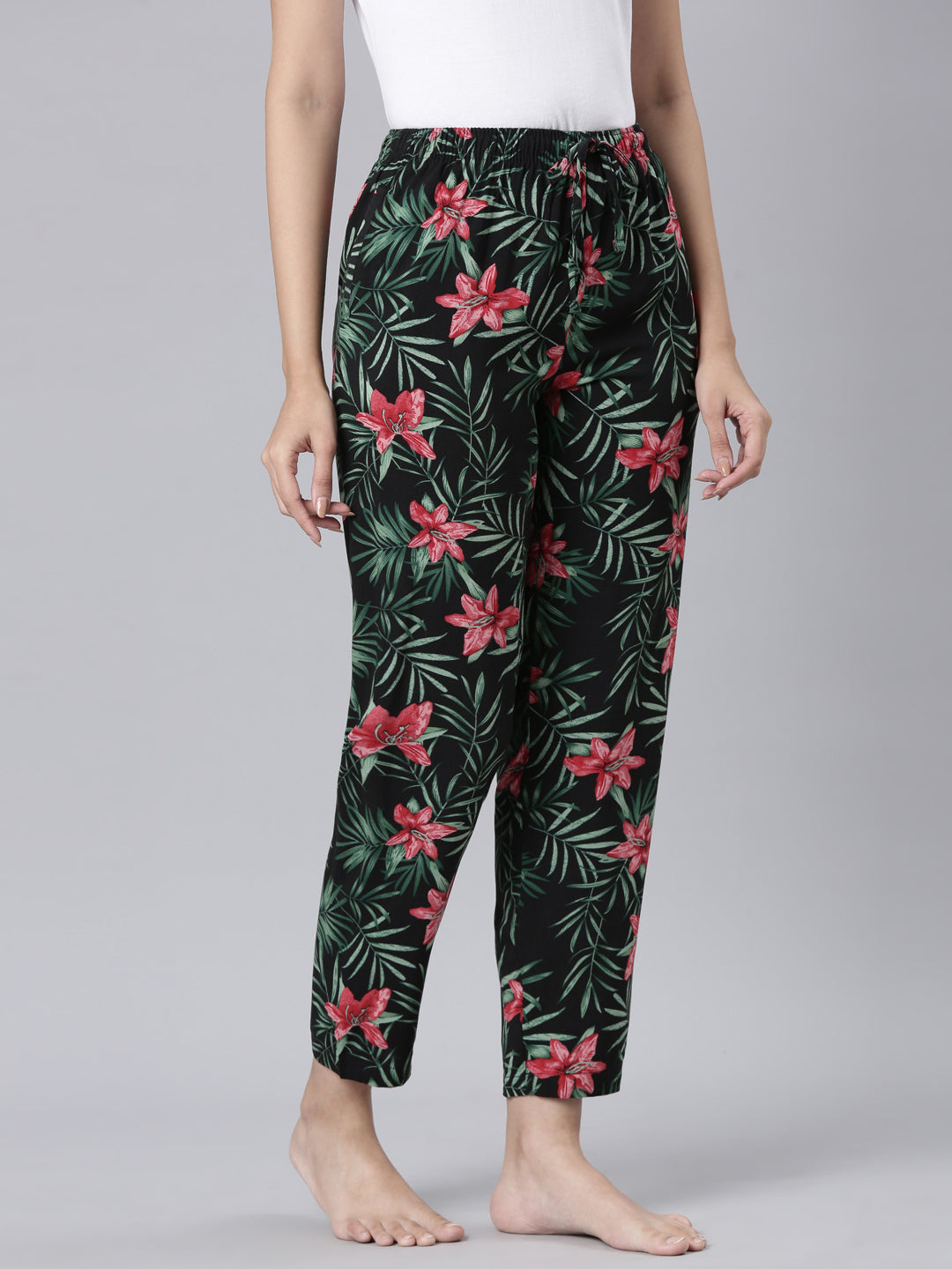 Black Woven Viscose Printed Lounge Pants