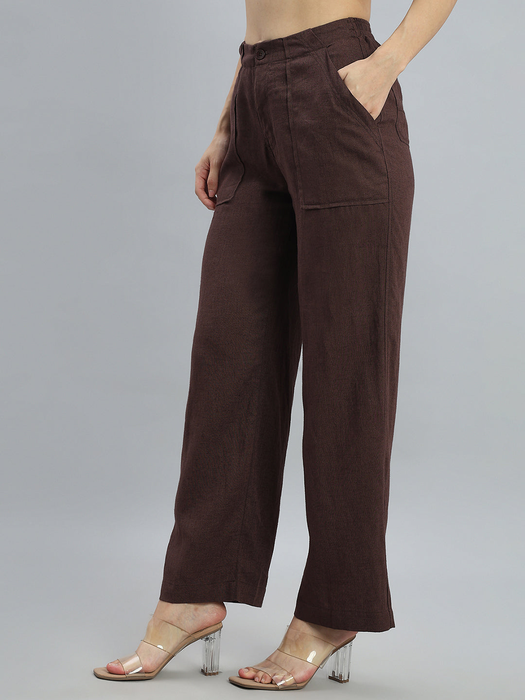 Brown Linen Cargo Pants
