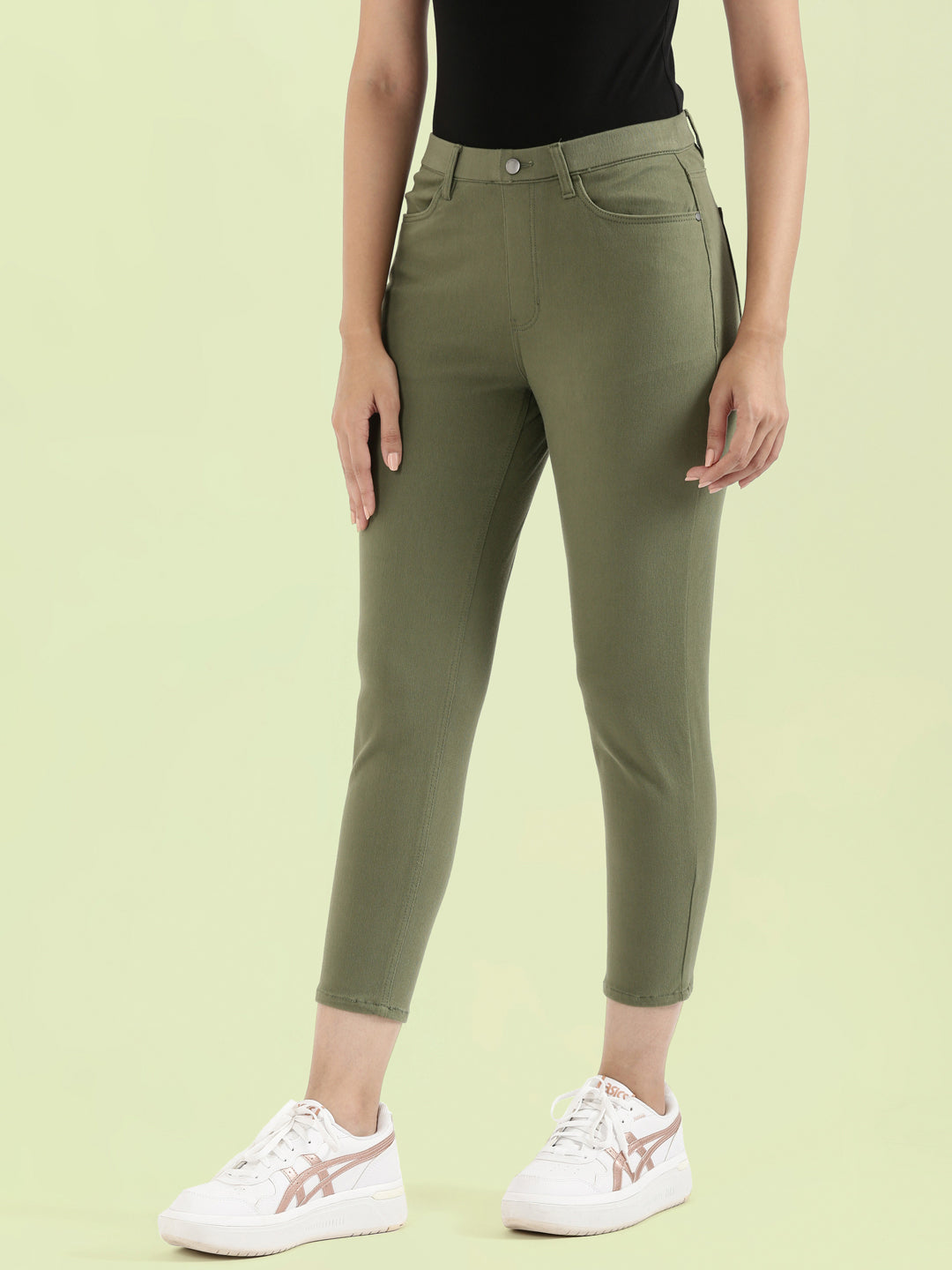 Olive Cotton Poly Stretch Cropped Colored Jeggings