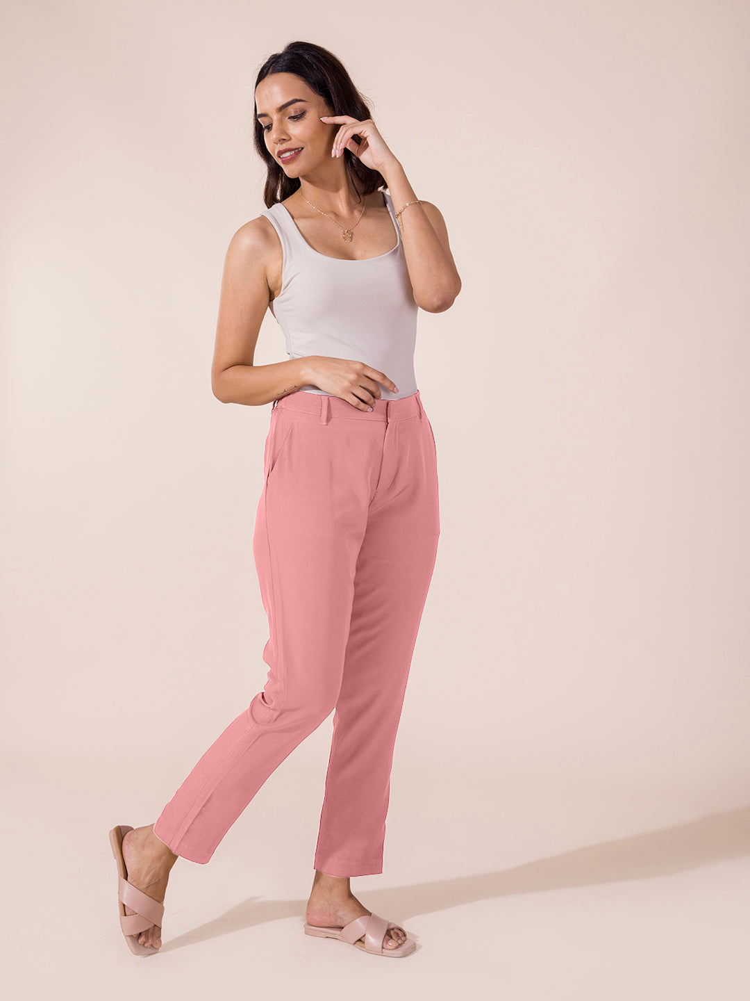 Rusty Pink Crepe Tapered Trouser