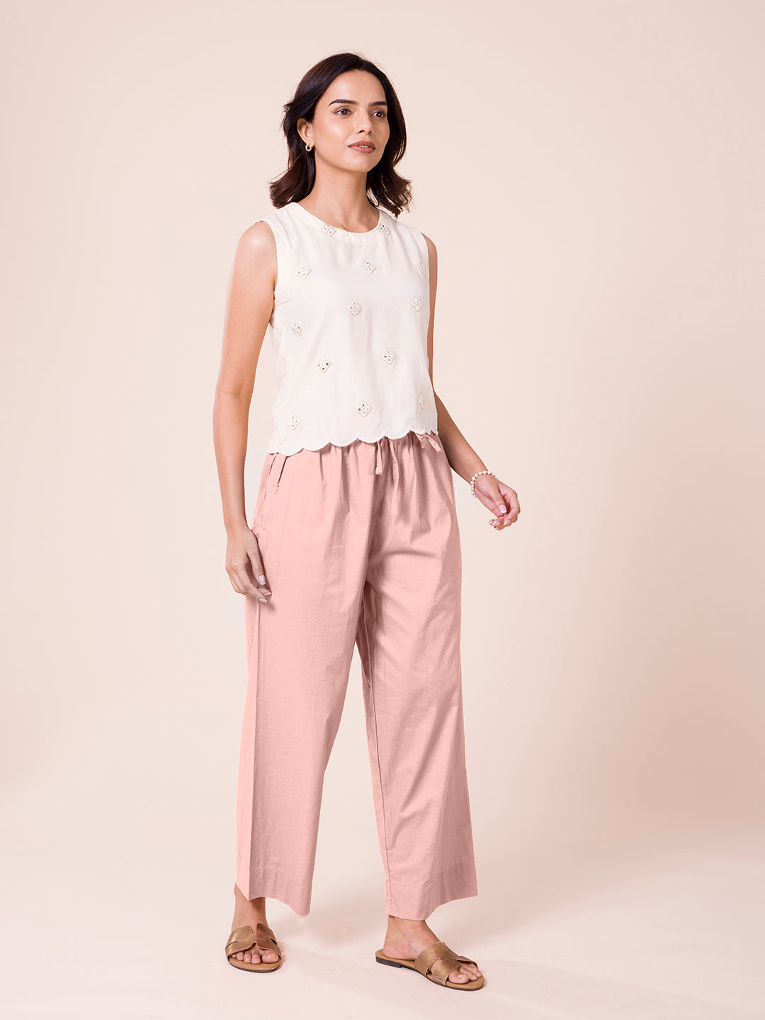 Baby Pink Cotton Wide Leg Pants