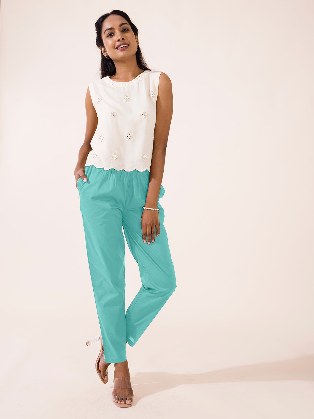 Mint Cotton Cambric Cotton Pants