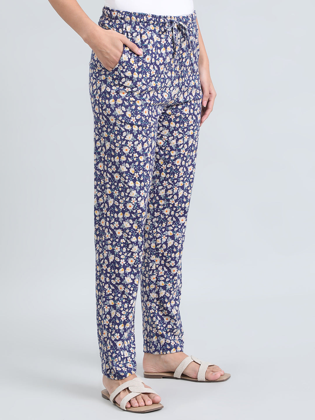 Navy Cotton Knit Printed Lounge Pants