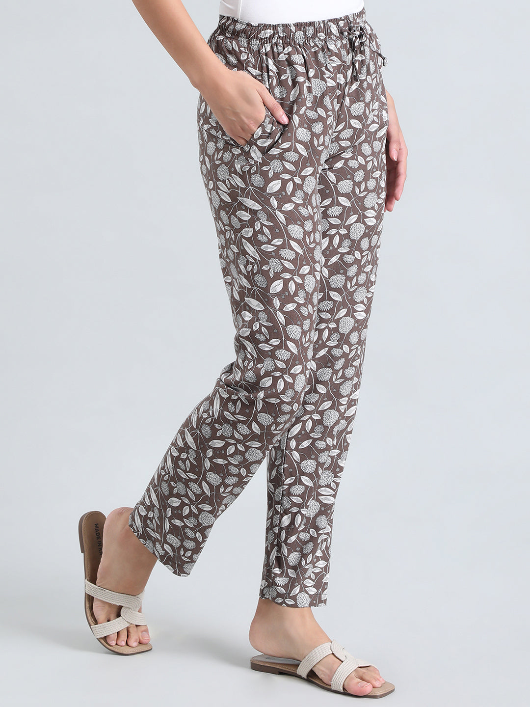 Brown Woven Viscose Printed Lounge Pants