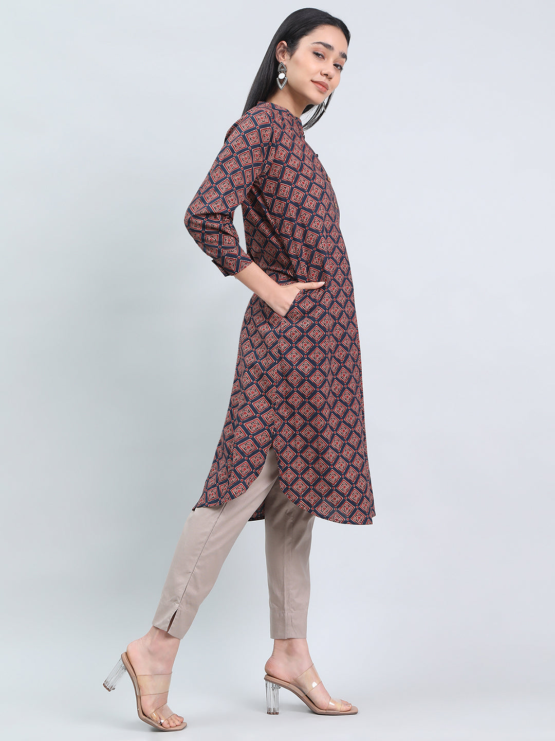 Cotton Ajrakh-Inspired Print Loose Fit Kurta