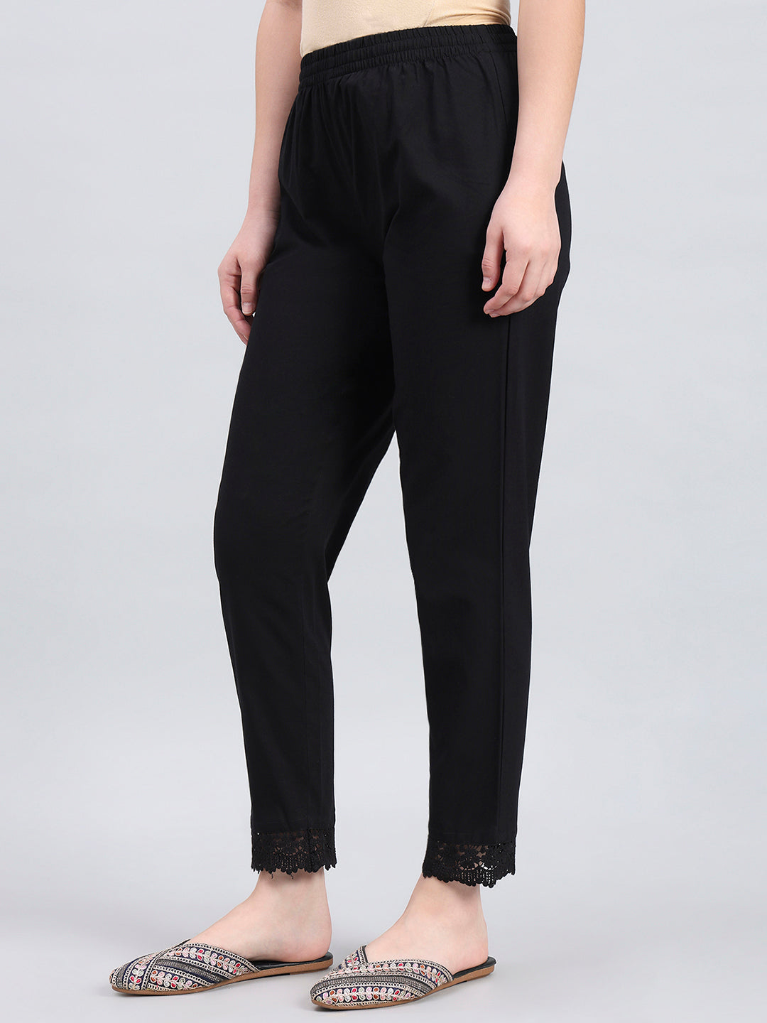Black 100% Cotton Lace Pencil Pant