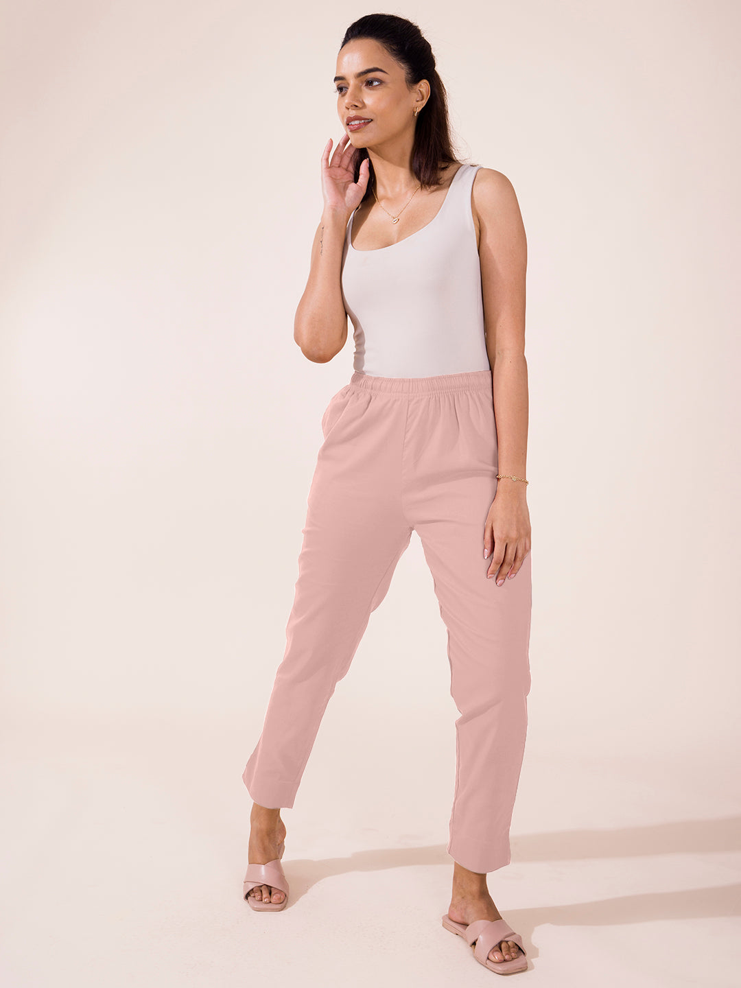 Baby Pink Cotton Pencil Pant