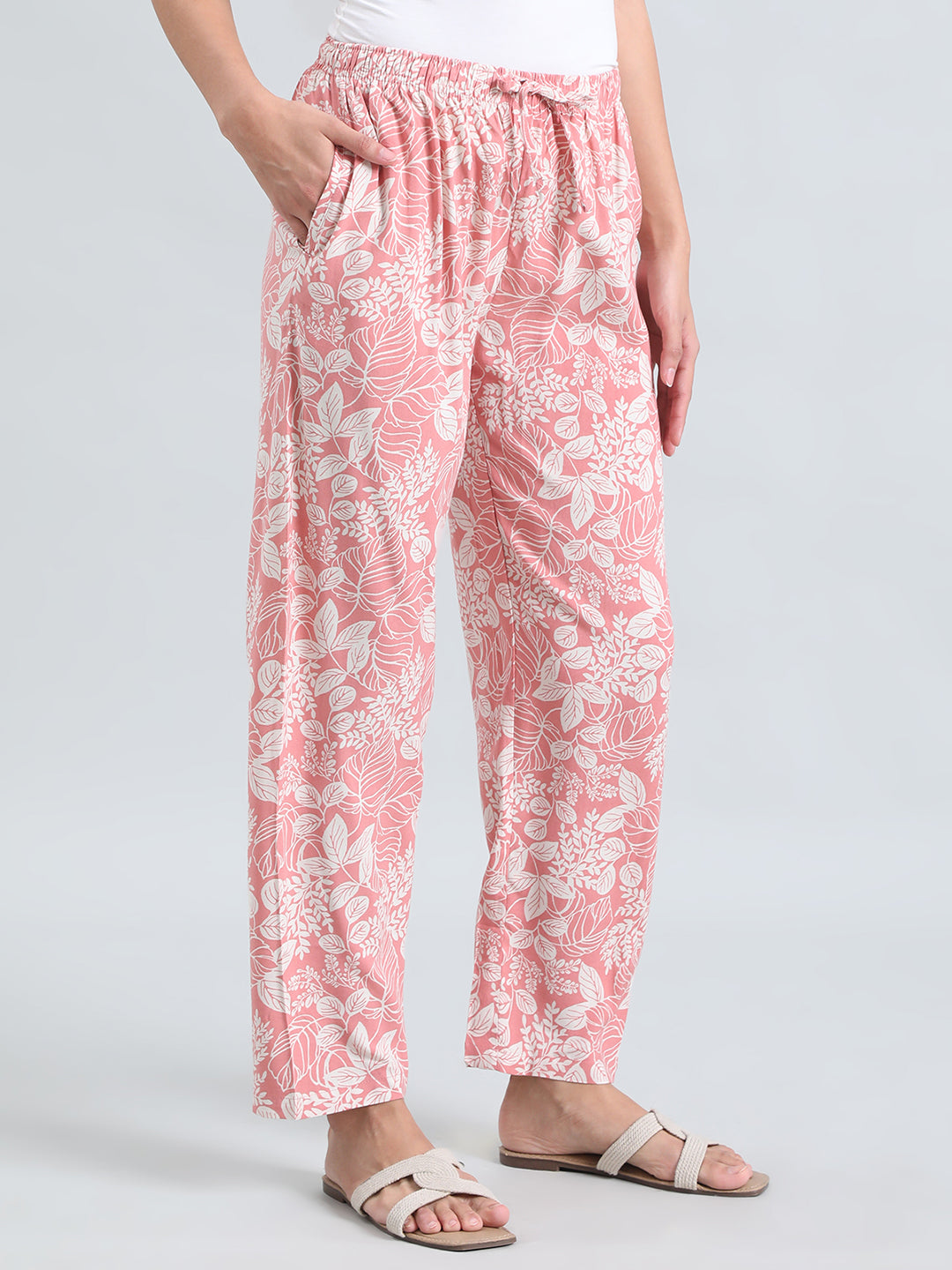 Medium Pink Woven Viscose Printed Lounge Pants