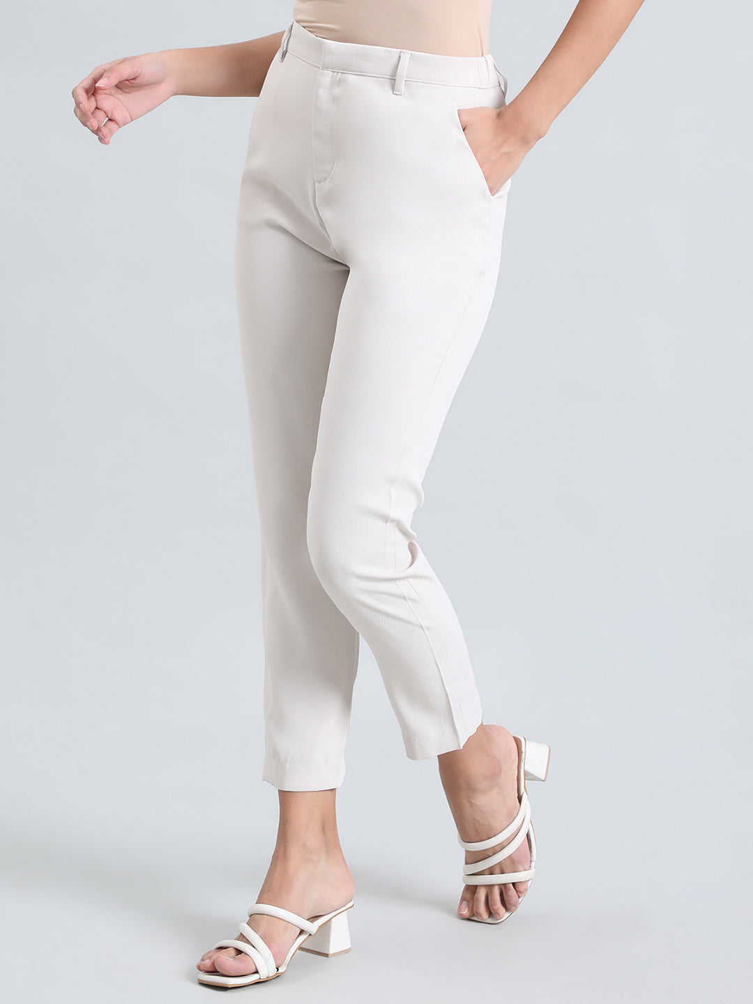 Cream Crepe Tapered Trouser