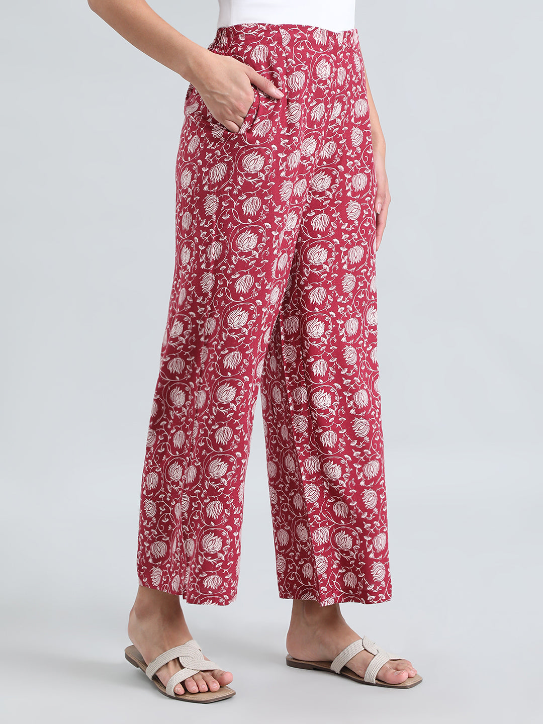 Dark Pink Woven Viscose Printed Palazzo