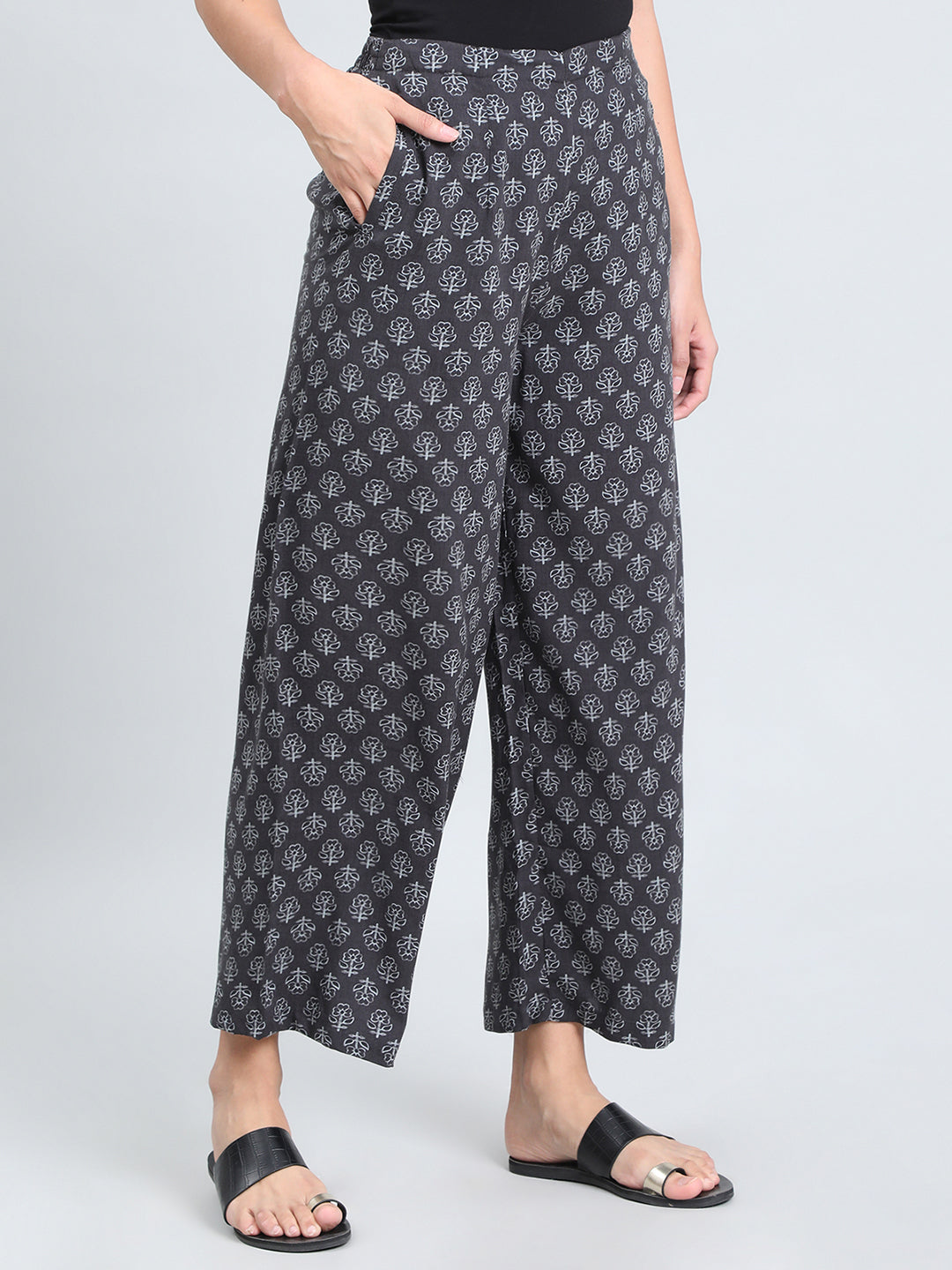 Black Woven Viscose Printed Palazzo