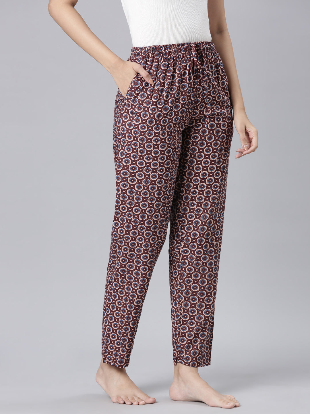 Maroon Woven Viscose Printed Lounge Pants
