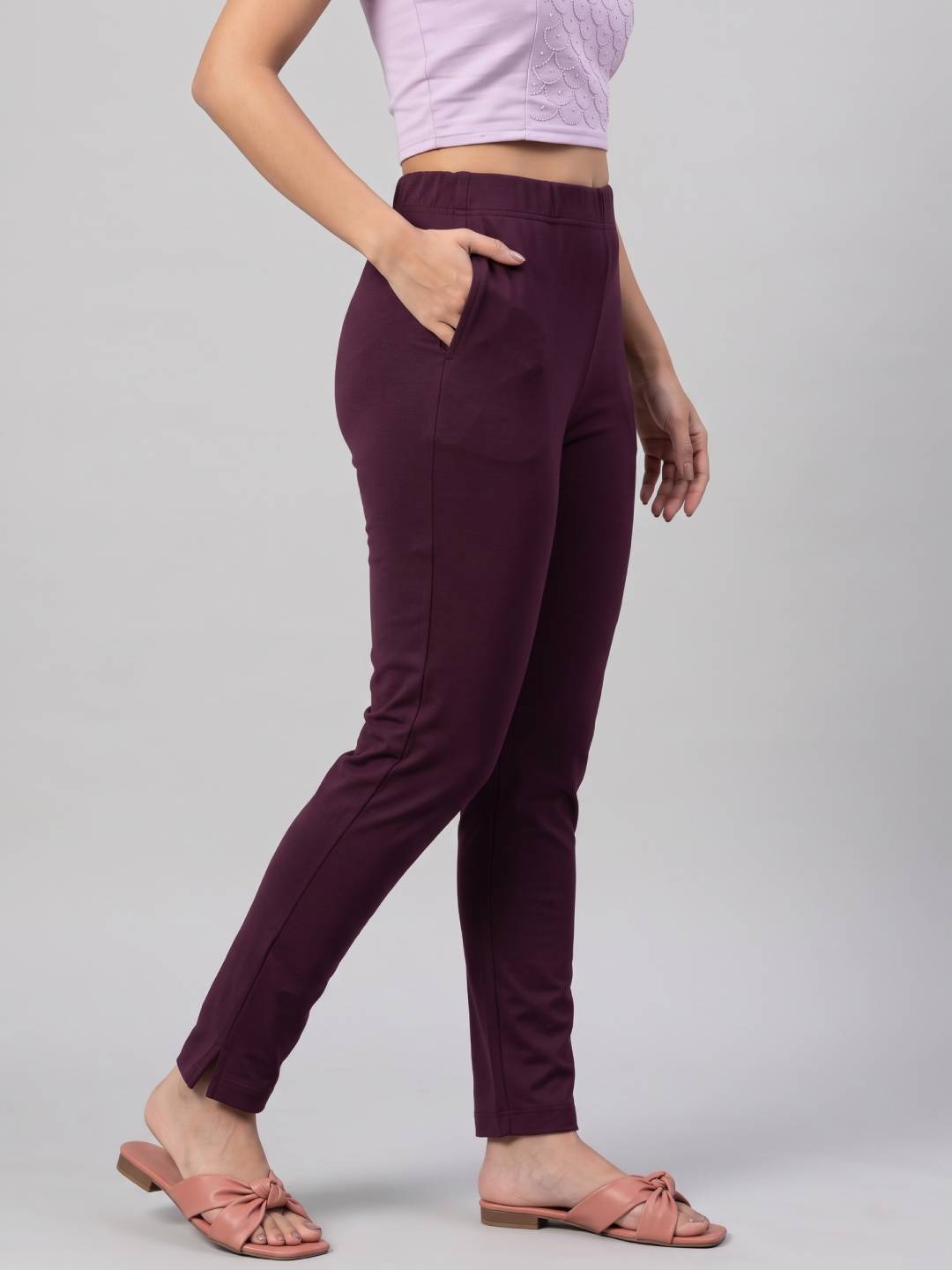 Dark Purple Cotton Stretch Kurti Pants - Plus Size