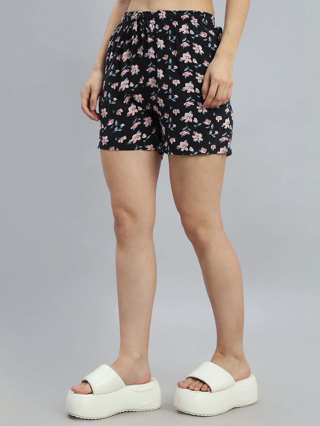 Black Woven Viscose Printed Lounge Shorts