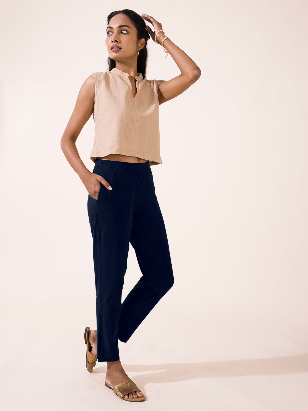 Navy Cotton Stretch Kurti Pants