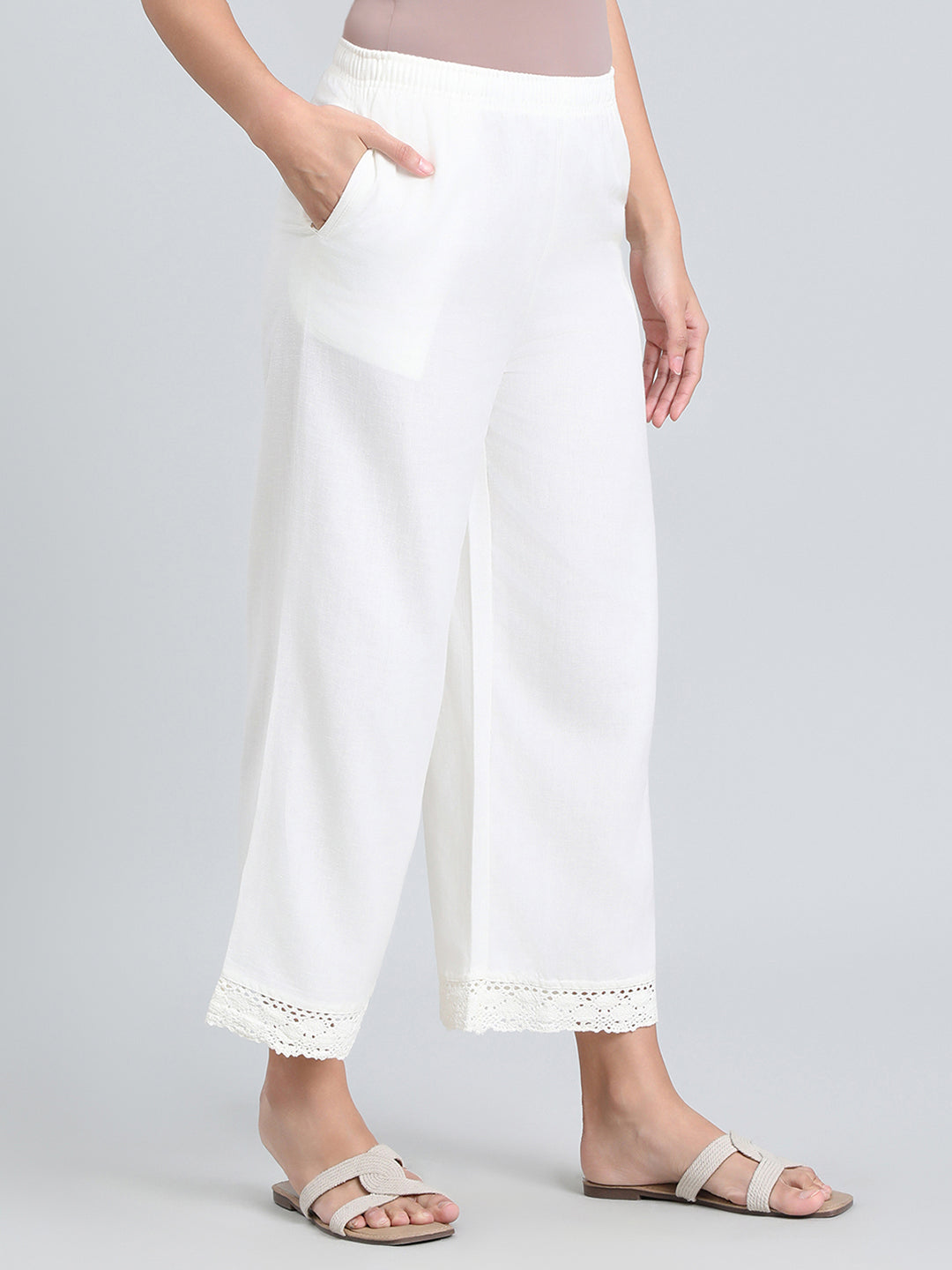 Cream Linen Lace Palazzo