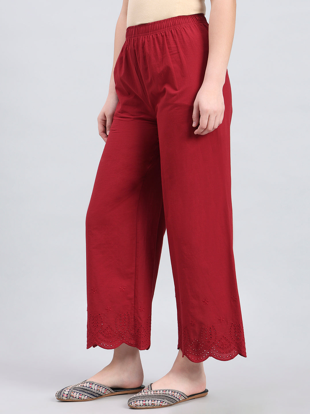 Light Maroon Cotton Hakoba Palazzo