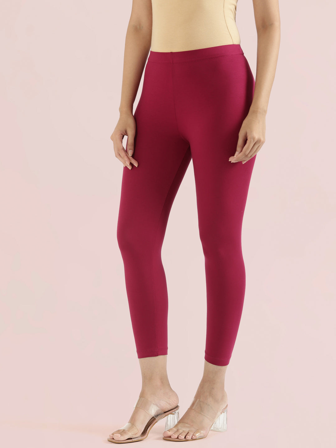 Dark Fuchsia Cotton Stretch Cropped Leggings