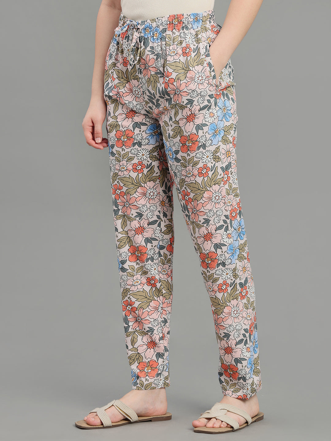 White Woven Viscose Printed Lounge Pants