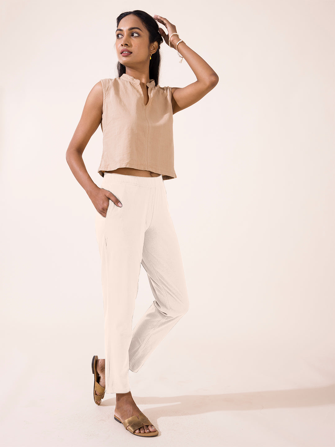 Light Beige Cotton Stretch Kurti Pants