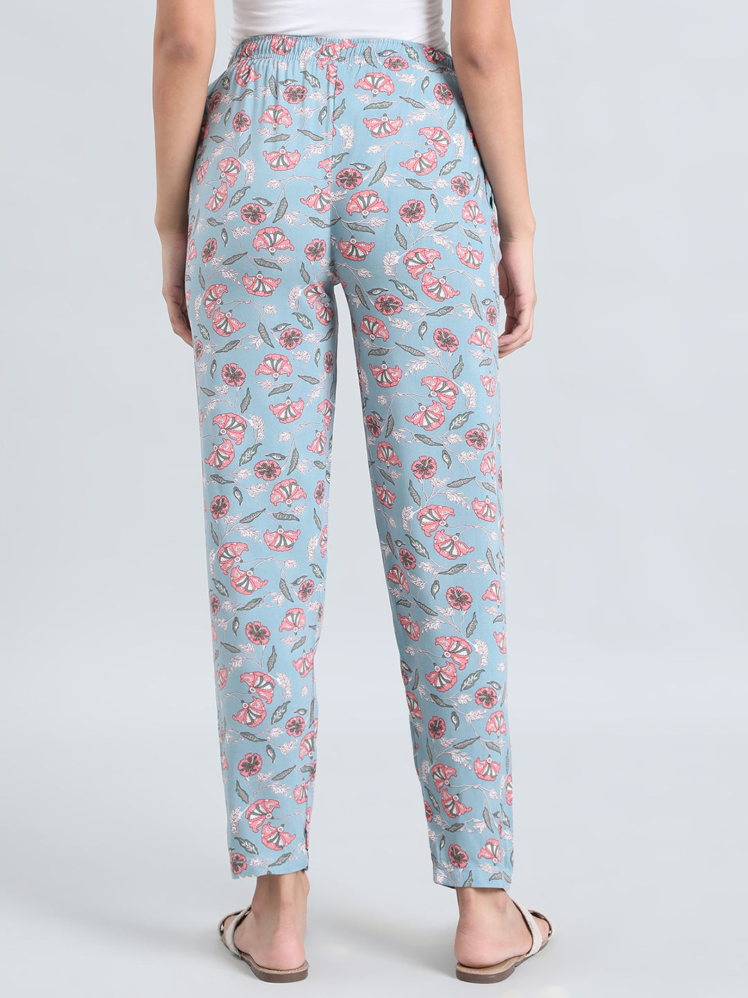 Blue Woven Viscose Printed Lounge Pants