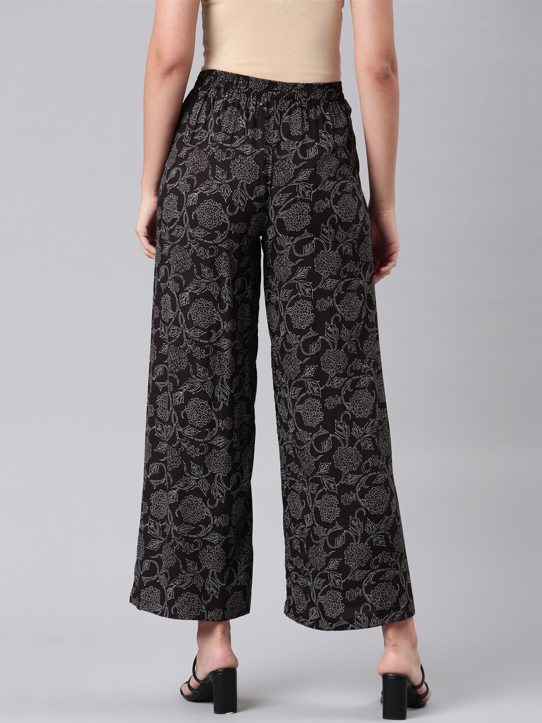 Black Woven Viscose Printed Palazzo