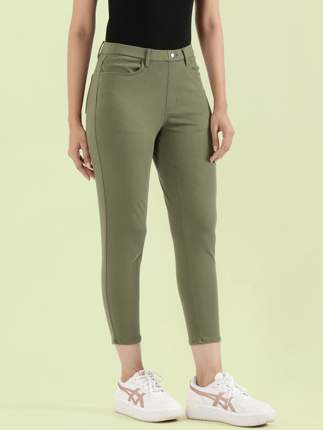 Olive Cotton Poly Stretch Cropped Colored Jeggings
