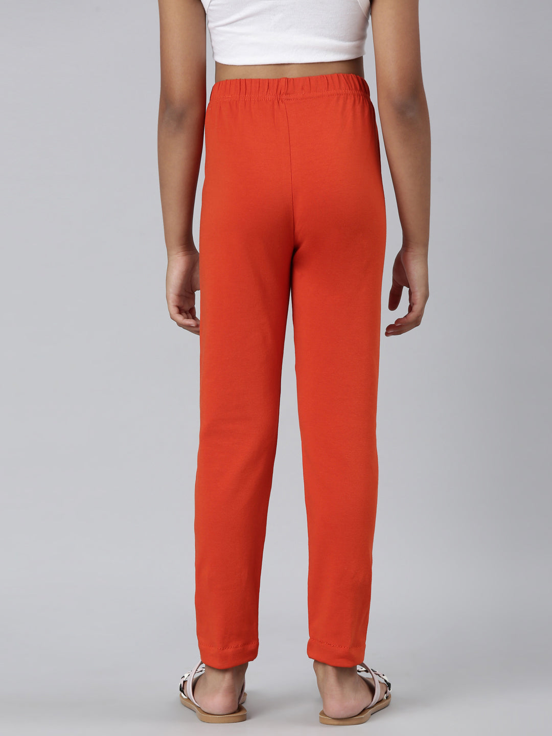 Orange Cotton Stretch  Ankle Length Leggings