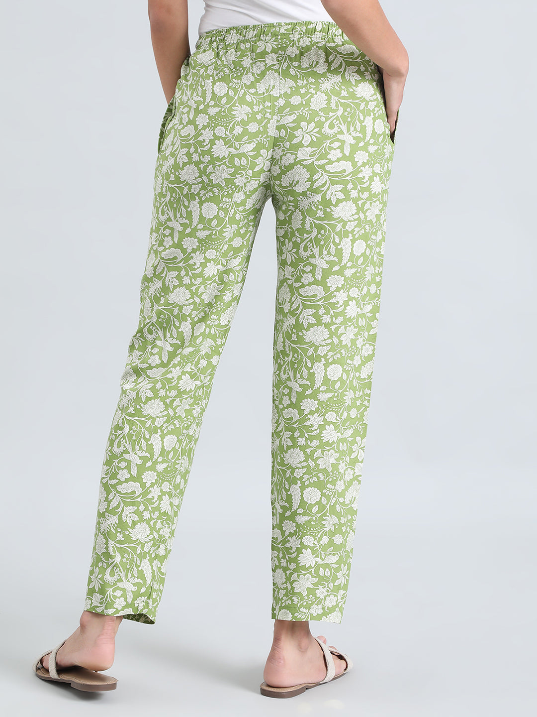 Light Green Woven Viscose Printed Lounge Pants